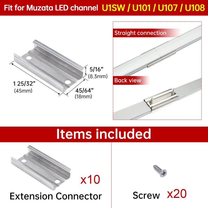 Muzata 10Pack Extension Connector for LED Channel fit Muzata U1SW U101 U107 U108 17MM Width U Shape LED Channel for Longer Connection LCB1 - Image 2